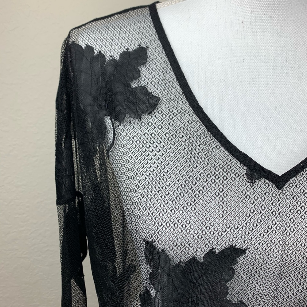 ASTR Black Sheer Leaf Print Fringe Top - Picture 5 of 12